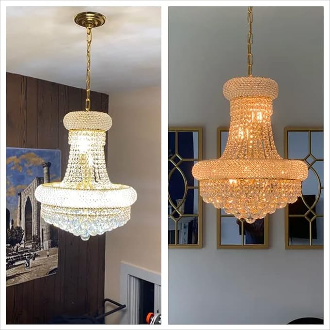 10 - Light Unique Empire Crystal Chandelier for Foyer Entryway Living Room Dining Room Bedroom Hallway Gold Finish-Ruum Studio Home