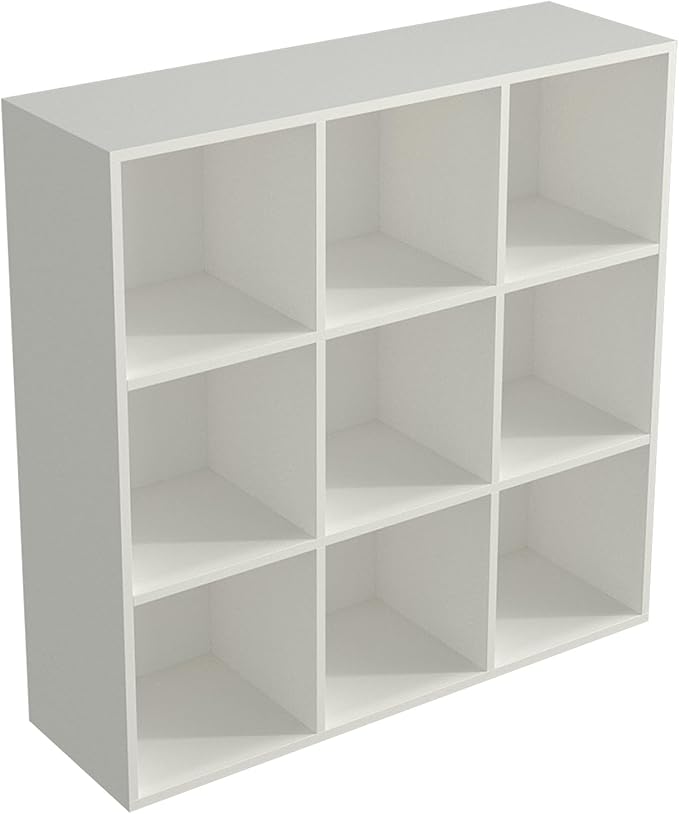 9-Cube Storage Shelf Bookcase - Wooden 3-Tier Floor Standing Open Bookshelf for Home and Office, Display Cabinet, Warm White-Ruum Studio Home