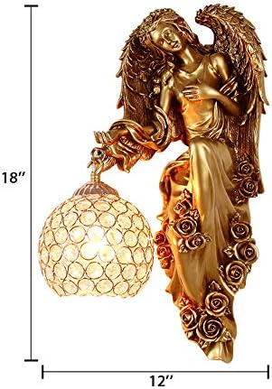 LITFAD Antique Spherical Sconce Light Decorated Bedside Lamp Clear Crystal 1 Light in Gold Wall Light Angel Wall Lamp for Bedroom Living Room Hotel - Left-Ruum Studio Home