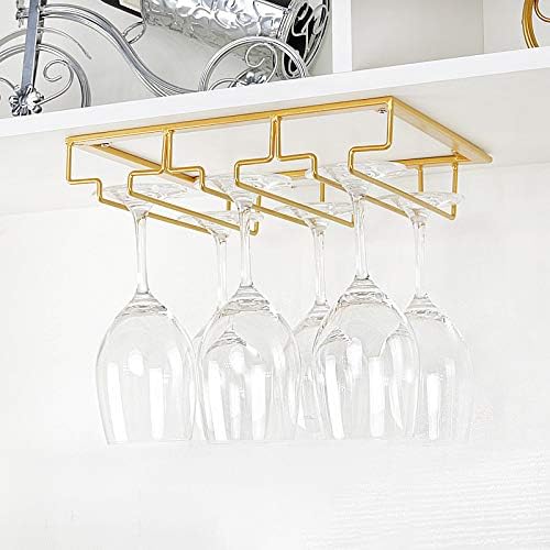 Wine Glass Rack - Under Cabinet Stemware Wine Glass Holder Glasses Storage Hanger Metal Organizer for Bar Kitchen Gold-Ruum Studio Home