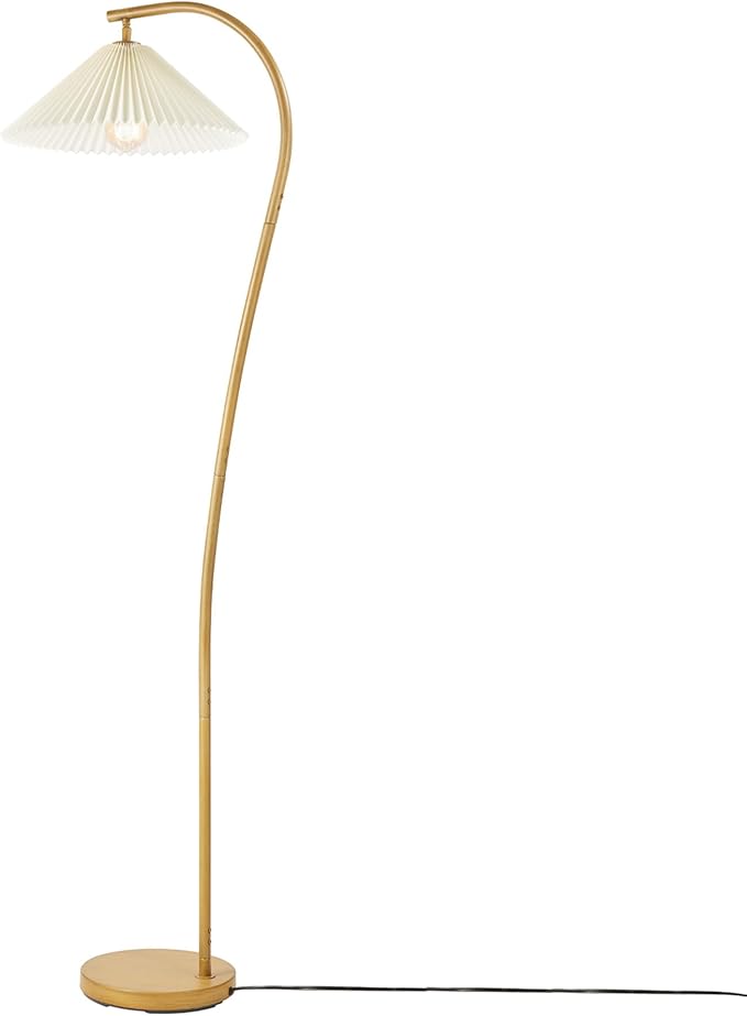 GLOBE Electric x Novogratz 61000043 62" Floor Lamp, Wood Toned, White Pleated Shade, Pivot Joint on Shade, On/Off Foot Switch, Black Cord, Modern Lighting for Living Room or Office-Ruum Studio Home