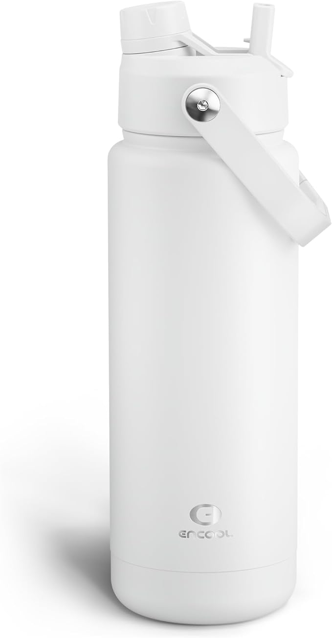 Insulated Water Bottle with Straw Stainless Steel Water Bottle, Leak-Proof, BPA-Free, Double Wall Vacuum Keeps Cold for 24 Hours for Sports, Travel, School (32 oz, Polar White)-Ruum Studio Home