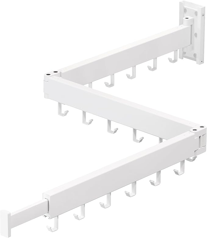 Clothes Drying Rack,Laundry Space Saver Wall Mounted,Retractable,Collapsible(Tri-Fold), White Color Rack Clothing-Ruum Studio Home