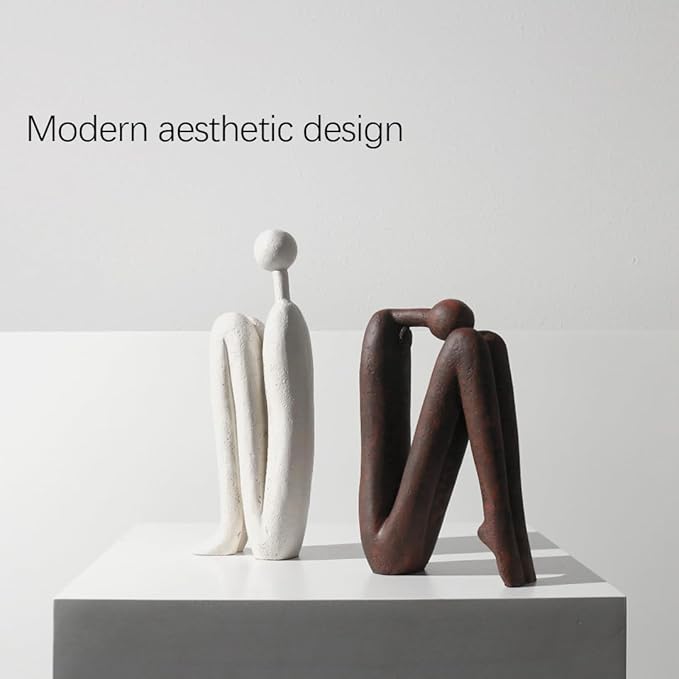 Decorative Bookends for Heavy Books, Thinker Statue Book Holders for Shelves & Office Desk, Abstract Decor Aesthetic Book Ends Stoppers, Modern Bookshelf Decoration-Ruum Studio Home