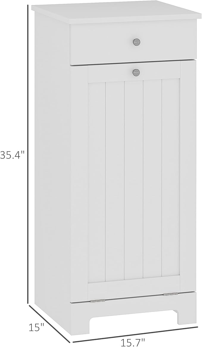 HOMCOM Laundry Hamper with Removable Basket, Tilt Out Hamper with Drawer and Beadboard Door, Bathroom Storage Cabinet, White-Ruum Studio Home