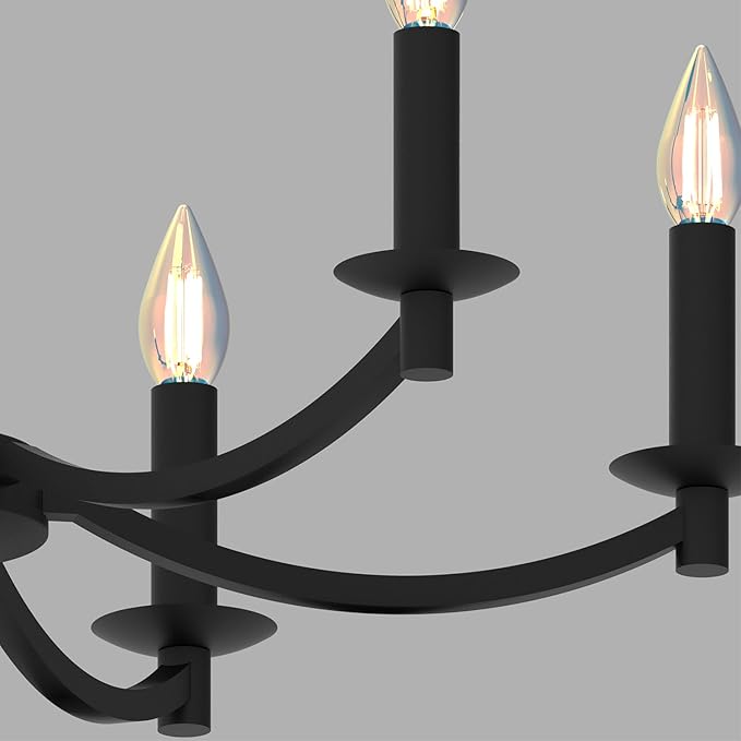 Modern Black Chandelier, Round LED Ceiling Hanging Lamp, Farmhouse Candle Pendant Light Fixtures for Bedroom Living Room Dining Room Kitchen Island (Black-A 6Lights)-Ruum Studio Home
