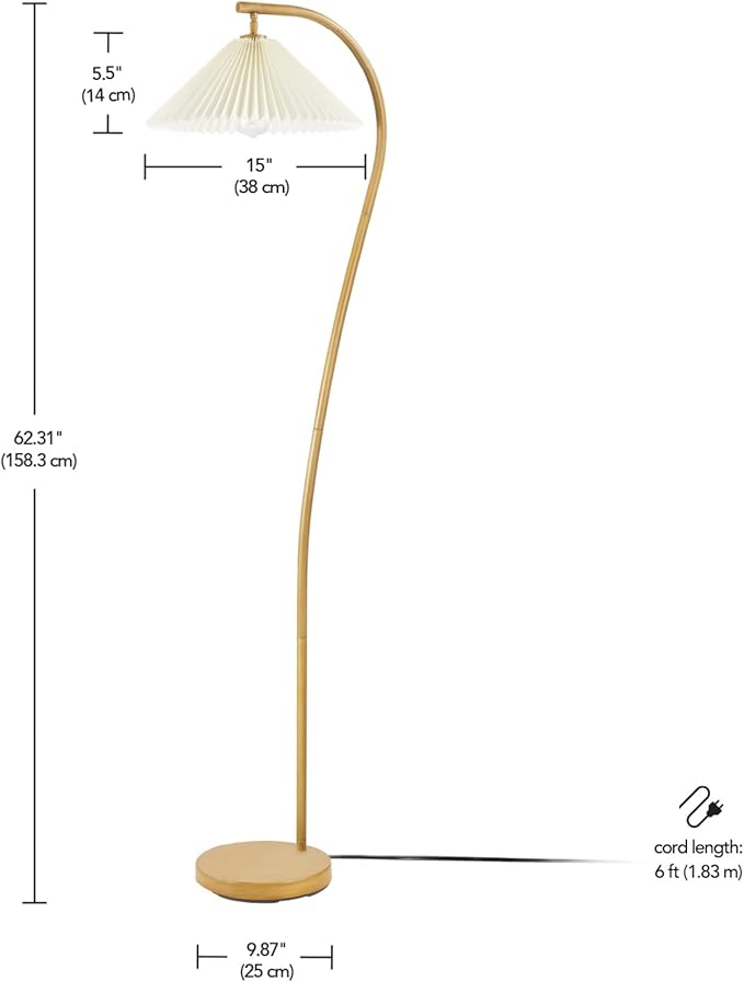 GLOBE Electric x Novogratz 61000043 62" Floor Lamp, Wood Toned, White Pleated Shade, Pivot Joint on Shade, On/Off Foot Switch, Black Cord, Modern Lighting for Living Room or Office-Ruum Studio Home