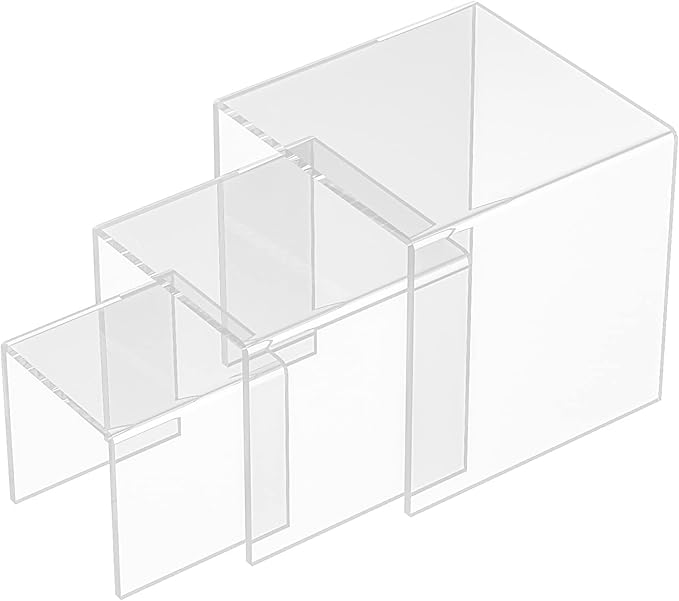 Square Acrylic Display Risers 3pcs, Clear Showcase Shelves for Collectibles, Funko Pop Figures, Perfumes, Cupcake, Candy Dessert - 3''x4''x5''-Ruum Studio Home