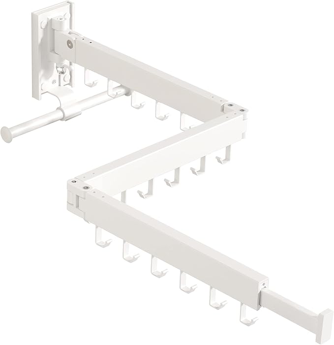 Wall Mounted Clothes Hanger Rack, Clothes Drying Rack,Laundry Drying Rack,Collapsible Clothes Rack Wall Mount, Retractable Drying Rack Clothing,can Fold Upward & Left & Right,White Color-Ruum Studio Home