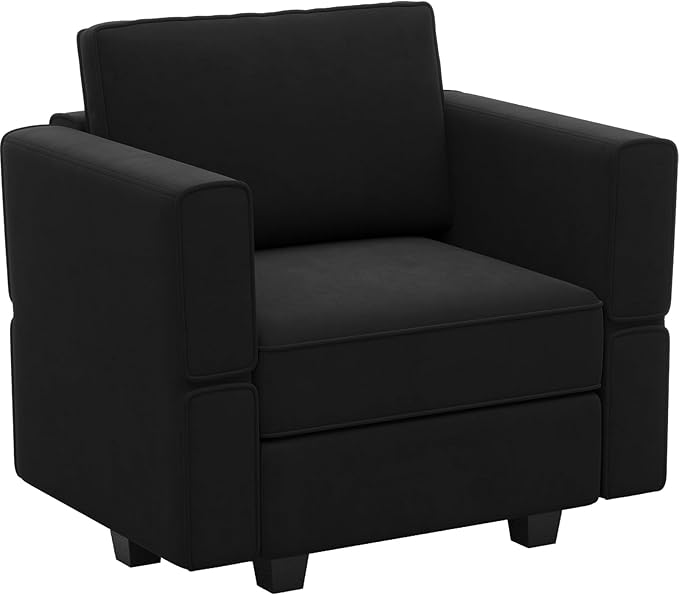 Belffin Modular Sectional Arm Accent Chair with Storage Seat Velvet Armchair Single Sofa Club Chair Black-Ruum Studio Home
