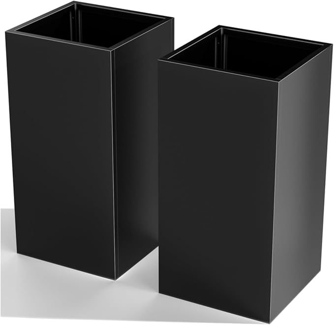 Tall Metal Cube Planter for Outdoor Plants 15" L x 15" W x 30" H 2 Pack, Heavy Duty Steel Planter Box with Removable Insert Shelf, Rectangular Planters for Porch, Garden, Yard, Hotel (Black)-Ruum Studio Home