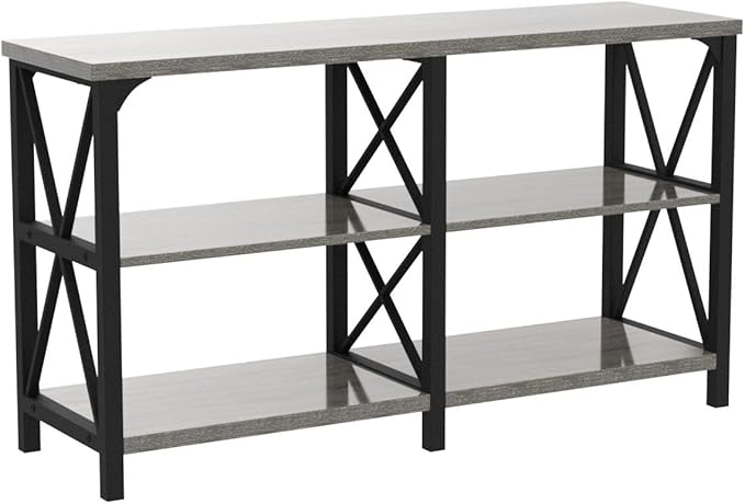 LVB Rustic Sofa Table, Farmhouse Console Table for Living Room, Hallway entryway Table with Storage, Entry Table for Foyer, Light Grey Oak, 55 Inch-Ruum Studio Home