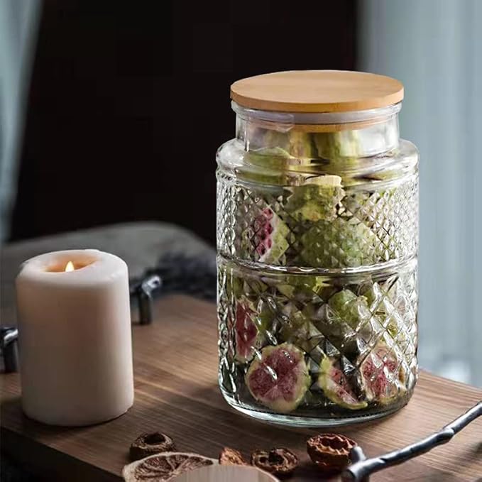 Large Glass Storage Jar, 60 FL OZ Glass Food Storage Containers with Bamboo Lid, Kitchen Containers Cereal Canisters Decorative Jar for Candy Snack Cookies Coffee Tea Nuts Airtight Glass Jars (Round)-Ruum Studio Home