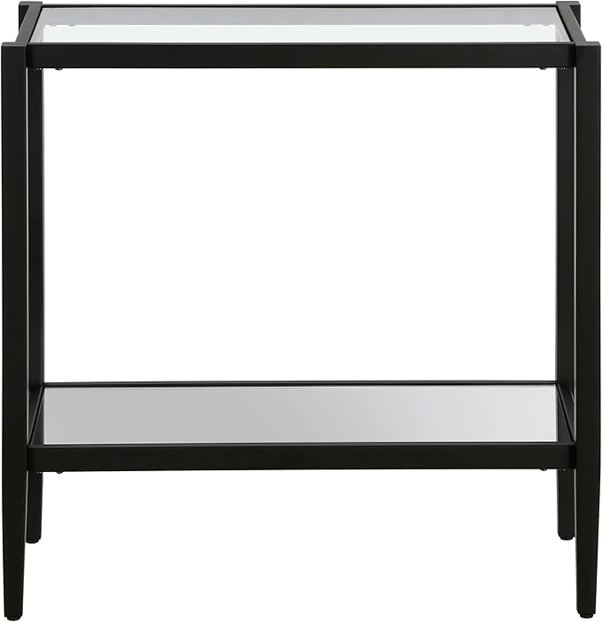 Henn&Hart 24" Wide Rectangular Side Table with Glass Shelf in Blackened Bronze, Table for Living Room, Bedroom-Ruum Studio Home
