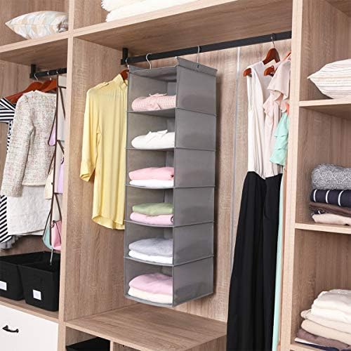 MAX Houser 6 Tier Shelf Hanging Closet Organizer, Closet Hanging Shelf with 2 Sturdy Hooks for Storage,2 Pack, Foldable (Light Grey)-Ruum Studio Home