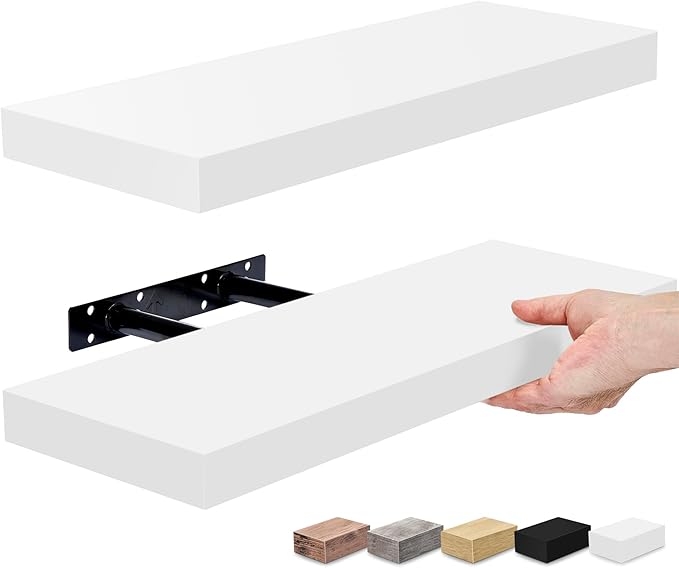 Sorbus Floating Shelves for Wall, Bathroom Shelves Wall Mounted for Kitchen, Bedroom, Bathroom Storage Over Toilet, Hanging Book Shelf for Wall Home Decor Living Room (White, 2 Pack)-Ruum Studio Home