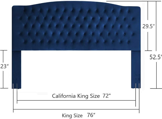 24KF Upholstered Button Tufted King Headboard and Velvet Fabric King/California King- Navy-Ruum Studio Home