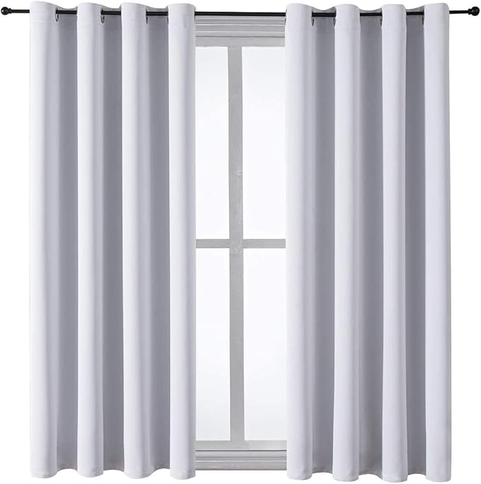 ChrisDowa Grommet Room Darkening Curtains for Bedroom and Living Room - 2 Panels Set Thermal Insulated Blackout Curtains (Greyish White, 52W x 63L-Ruum Studio Home