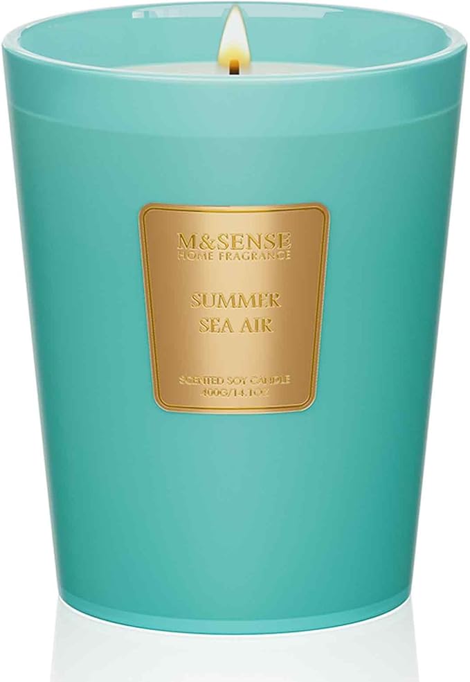 M&SENSE Summer Sea Air Scented Candle Home Decor, Natural Soy Wax,4.1oz 60 Hours Long Lasting Slow Burning, Aromatherapy Candle for Stress Relief-Ruum Studio Home