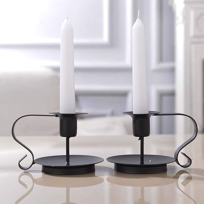 Black Metal Taper Candle Holders Set of 2, Vintage Chamberstick Candle Holder with Handle for Taper Candles, Farmhouse Rustic Candle Holders for Table Decor, Halloween Christmas Decoration-Ruum Studio Home