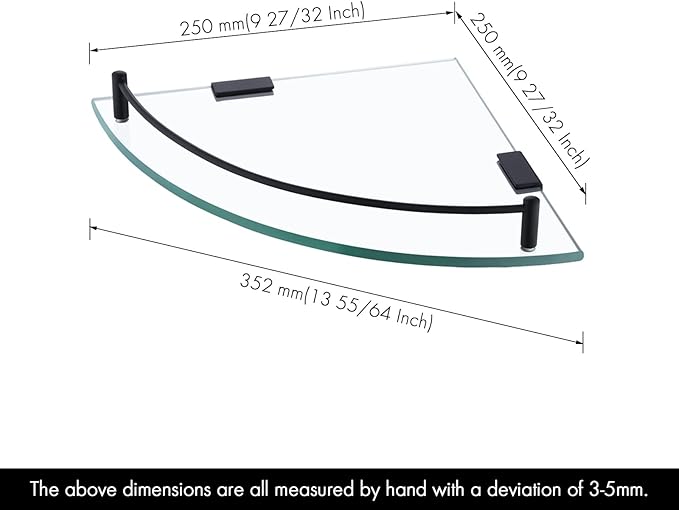 KES Bathroom Glass Corner Shelf Tempered Glass Shelf with Rail Wall Mount Corner Shelf SUS 304 Stainless Steel Matte Black 2 Pack, BGS2101A-BK-P2-Ruum Studio Home