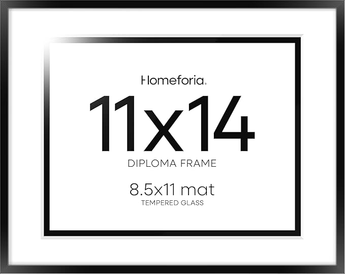 Homeforia 11x14 Diploma Frame Black, High End Metal 11 x 14 Certificate Frame with Mat 8.5 x 11 inch, 14x11 Document Frame Matted to 8.5x11, Award Graduation Frames, Tempered Glass, Wall Kit, Set of 1-Ruum Studio Home