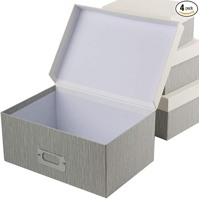 Briful Photo Boxes with Lids - 4 in 1 Set Waterproof Storage Boxes with Handles for Clothes, Shoes, Office, Cosmetic, Books-Ruum Studio Home