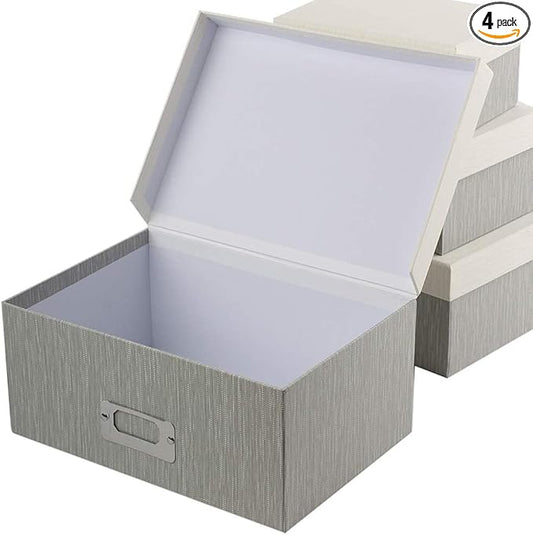 Briful Photo Boxes with Lids - 4 in 1 Set Waterproof Storage Boxes with Handles for Clothes, Shoes, Office, Cosmetic, Books-Ruum Studio Home