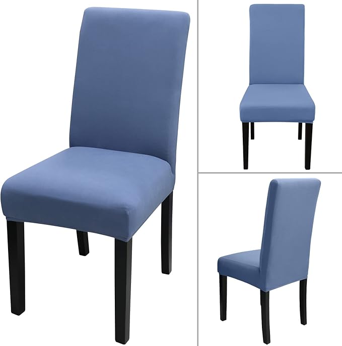 JQinHome 6 Pcs Dining Chair Slipcover,High Stretch Removable Washable Chair Seat Protector Cover for Home Party Hotel Wedding Ceremony (Gray Blue)-Ruum Studio Home
