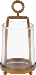 3'3" Wide Modern Metal Hurricane Lantern with Handmade Sturdy Glass Sleeve in Brass for Tealight Candle & Plants, Farmhouse Hurricane Industrial, Minimalistic, Shabby Chic (1, Brass, 3.3"x5.2")-Ruum Studio Home