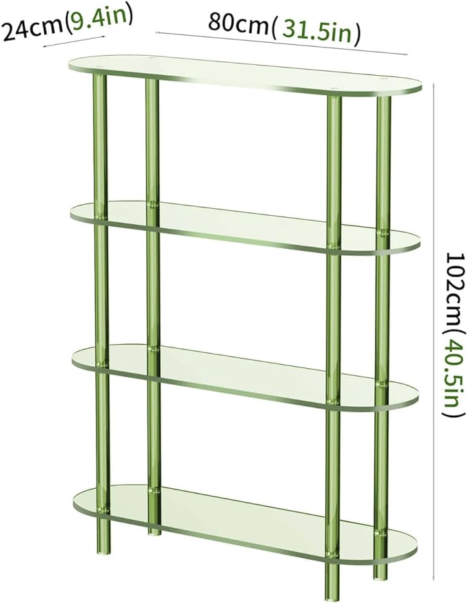 Clear Bookshelf, Acrylic Bookcase with Open Book Shelf Console Table for Entryway Office (4 Tier Green)-Ruum Studio Home