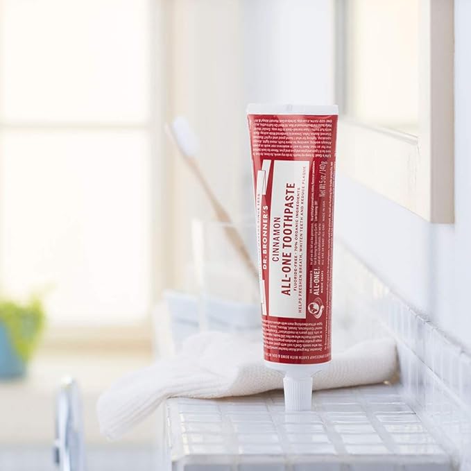 Dr. Bronner’s All-One Toothpaste– Cinnamon, 5 oz, 3-Pack– Fluoride-Free Toothpaste for Adults, SLS-Free, 70% Organic & Natural Ingredients, Vegan, Helps Freshen Breath, Reduce Plaque, Whiten Teeth-Ruum Studio Home