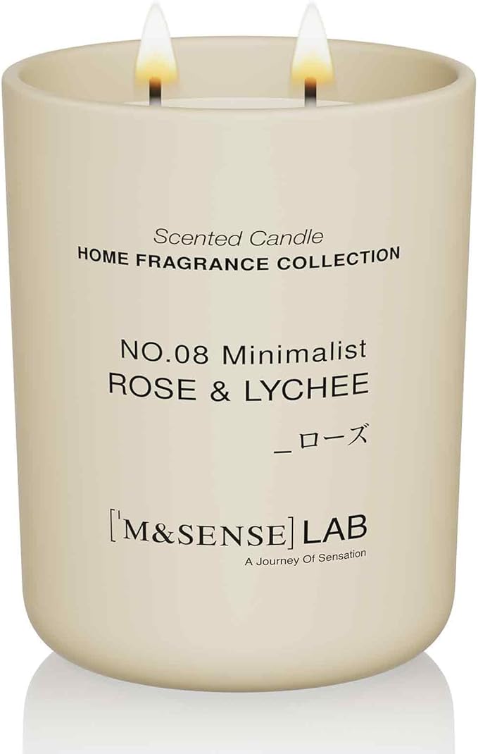 M&SENSE Natural Soy Candle| Rose & Lychee | 16.6 oz, 95H Burn | Minimalist Scented Candle for Relaxation, Gifting, Home Décor | for Bedroom, Office, Party Large-Ruum Studio Home