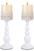Candle Holders for Pillar Candles Gothic Matte Black Vintage Tall Candle Holders Set of 2 Decorative Large Table Centerpieces Candle Stand Decor (White 2PCS A)-Ruum Studio Home