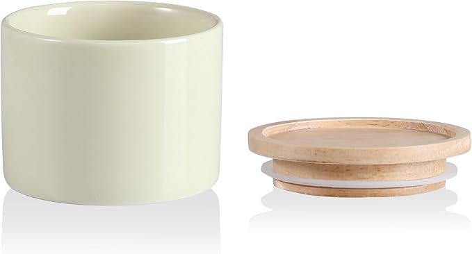 Sweejar Kitchen Canisters Ceramic Food Storage Jar, Stackable Containers with Airtight Seal Wooden Lid for Serving Ground Coffee, Tea, Sugar, Spice and More - 5 Fl Oz(Beige)-Ruum Studio Home