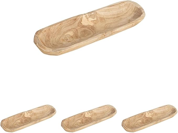 Creative Co-Op Paulownia Wood Oval Bowl | Brown | 22.75" L x 6" W x 3.25" H | (Pack of 4)-Ruum Studio Home