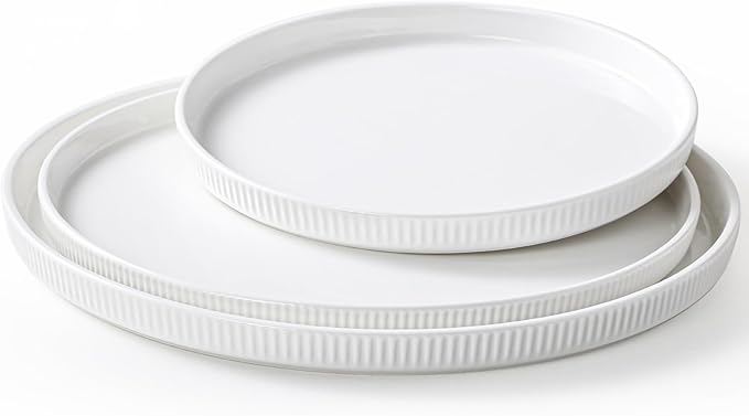 3 Packs Serving Platters, Large Serving Tray, Round Platters for Serving Food, Food Tray for Veggie Fruit Snack Dessert Cheese, White Ceramic Serving Trays for Party, Entertaining, 12.8”/10.8”/8.8”-Ruum Studio Home