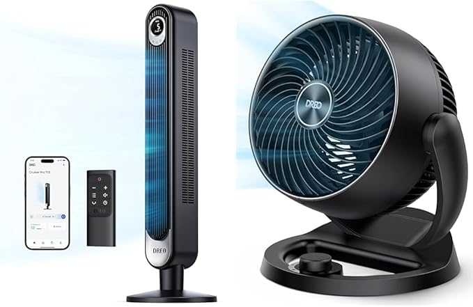 Dreo Smart Tower Fan WiFi Voice Control, Compatible with Alexa/Google & Fans for Home Bedroom, Table Air Circulator Fan for Whole Room, 12 Inch, Black-Ruum Studio Home