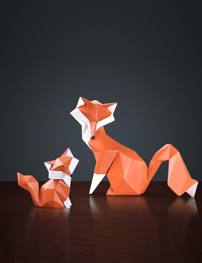 HAUCOZE Fox Figurine Gifts Geometric Sculpture Decor Animal Gifts Statue Polyresin Arts 4.0 inch-Ruum Studio Home