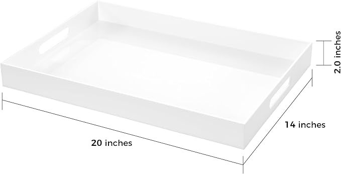 White Rectangular 14x20 Inches Acrylic Ottoman Tray Decorative Serving Tray with Cutout Handles Organizer Tray on Coffee Table Countertop Big Breakfast Bed Tray Living Room Appetizer Serving Food-Ruum Studio Home