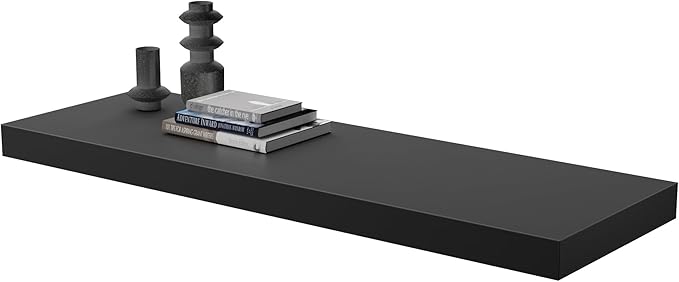 Large Floating Shelves for Wall Set of 1 Wooden Wall Shelves 24 in x 12.75 in x 2 in Room Decor Long Shelf with Invisible Wall Mount Bracket for Bedroom Kitchen Living Room Black-Ruum Studio Home