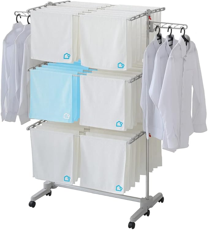 Foldable Laundry Drying Rack with Wheels - 48 Drying Rods, Heavy Duty, Movable, Perfect for Clothes, Duvet, Socks, Bed Linen, Sheets, 6 Wings-Ruum Studio Home