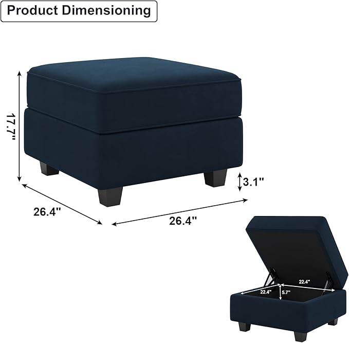 Belffin Storage Ottoman Module for Modular Sectional Sofa Square Seat Cube Velvet Foot Stool Blue-Ruum Studio Home