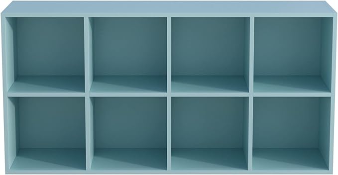 8-Cube Storage Shelf Bookcase - Wooden 4-Tier Floor Standing Open Bookshelf, Modern TV Stand up to 55 Inchs for Home and Office, Light Blue-Ruum Studio Home
