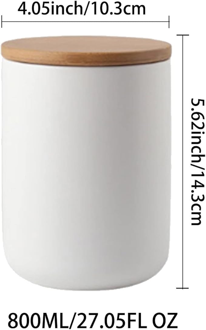 Ceramic Food Storage Jar Canister Modern Design Food Canisters with Airtight Seal Bamboo Lid, Loose Tea Coffee Spice Nuts Snacks Storage Jar Canister (White 27.05oz/800ml)-Ruum Studio Home