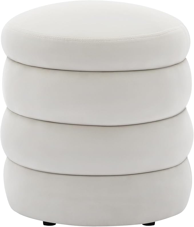 Furniliving Modern Round Ottoman, Soft Bedroom Ottoman Footstool Round Ottomans Stool for Living Room, Bedroom, Makeup Room, White, Velvet-Ruum Studio Home