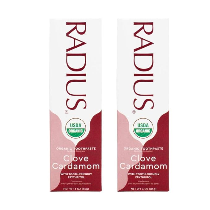 RADIUS USDA Organic Toothpaste 3oz Non Toxic Chemical-Free Gluten-Free Designed to Improve Gum Health & Prevent Cavity - Clove Cardamom - Pack of 2-Ruum Studio Home