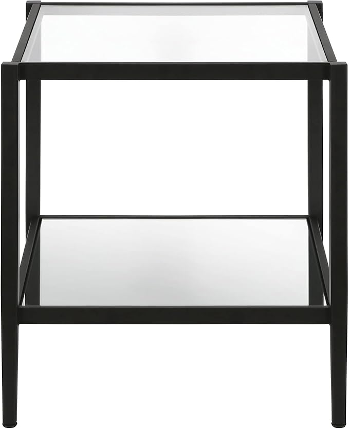 Henn&Hart 20" Wide Square Side Table with Mirror Shelf in Blackened Bronze, Table for Living Room, Bedroom-Ruum Studio Home