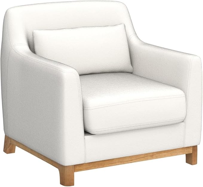 Extra Deep Accent Chair, Fabric Upholstered Comfy Reading Armchair for Living Room, Bedroom Single Seat Sofa Chair with Wood Base, Lamb Fabric-Ruum Studio Home