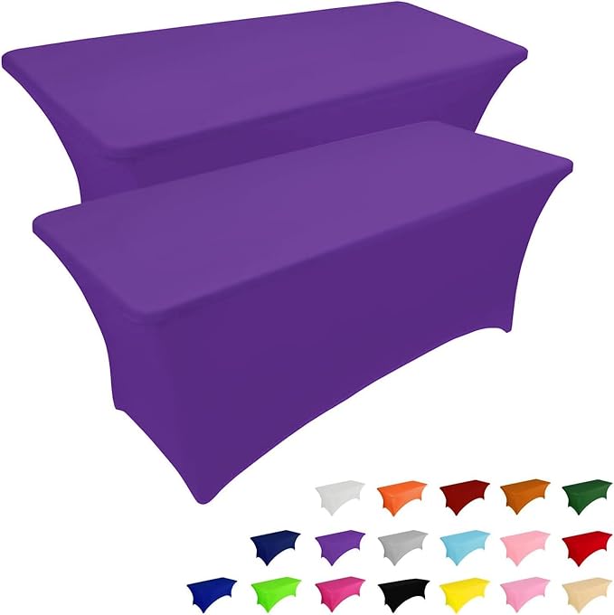 IVAPUPU 2 Pack 6FT Table Cloth for Rectangular Fitted Events Stretch Purple Table Covers Washable Spandex Tablecloth Protector for Party, Wedding, Cocktail, Banquet, Festival-Ruum Studio Home